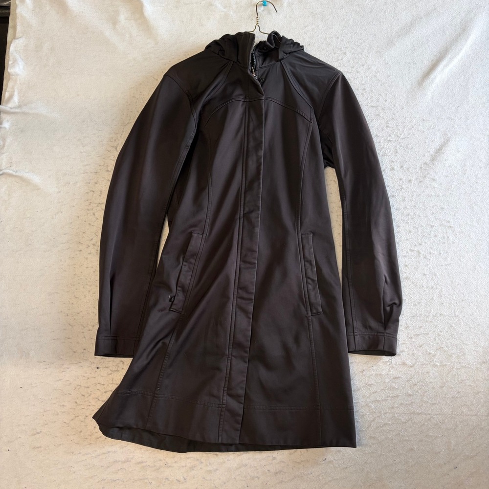 Lululemon Softshell Jacket Womens 6 Black Hooded Long Trench Coat